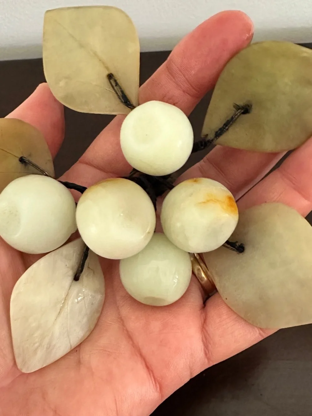 2 BUNCHES Of Vintage Green Onyx & Jade Stone Decorative Fruit